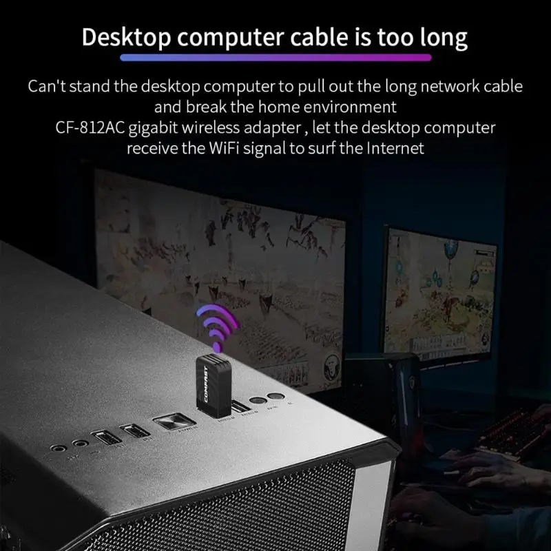 COMFAST CF-812AC Mini USB 3.0 Wireless Network Card 1300Mbps Ethernet WiFi Dongle Adapter Receiver 802.11 b/g/n 5.8/2.4GHz Dual
