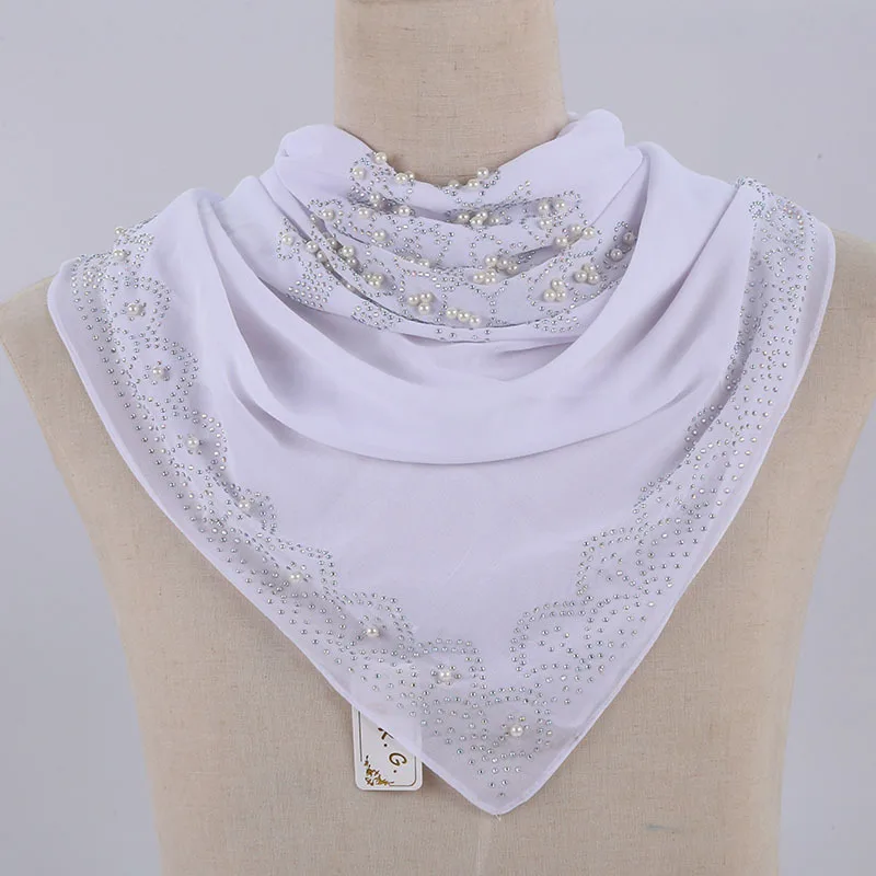 Шифоновый чистый Шелковый шарф хиджаб простой Блестящий мусульманский этнический хиджаб горячая штамповка горный хрусталь глушитель длинный шарф роскошный бренд - Цвет: C2