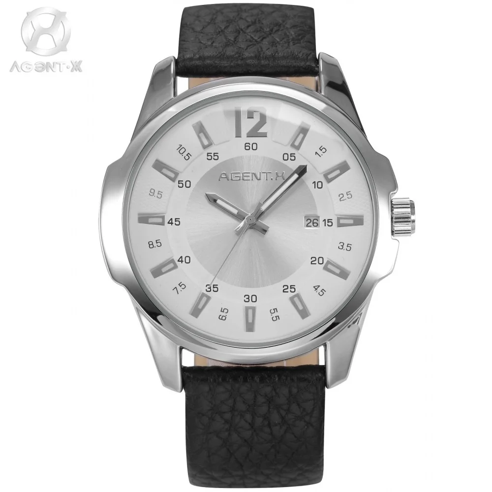 

AGENTX Brand Miyota Movemant Silver Stainless Steel Case Male Clock Genuine Leather Band Men Watch Elegant Wristwatch / AGX031