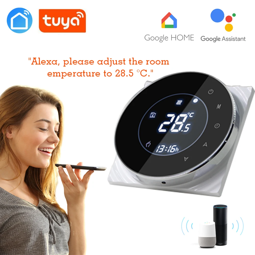Tuya app термостат с подогревом для теплого пола круглый сенсорный экран комнатный регулятор температуры