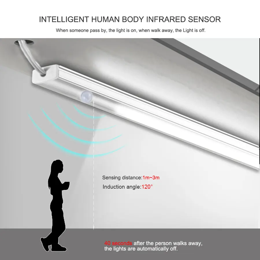 30/40/50 см движения Сенсор светодиодный бар светильник 12V инфракрасный индукционный жесткая лента DIY кровать шкаф Кухня лестницы кабинет Светильник