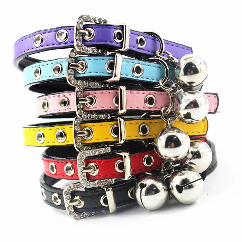 

Candy Color Designer Dogs Collar with Bell Leather Pets Neckwear All Season Best Dogs Collars