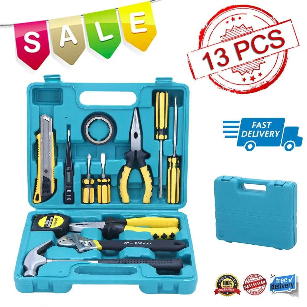 

Professional Tool Kit 13 PCS Tool Set With Durable Carrying Box Precision Garage Mobile Workshop Toolbox Hand Tool Kit