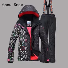 Gsou снег точка стиль Женская лыжная куртка+ ветрозащитные водонепроницаемые брюки верхняя спортивная одежда кемпинг езда на лыжах супер теплый костюм