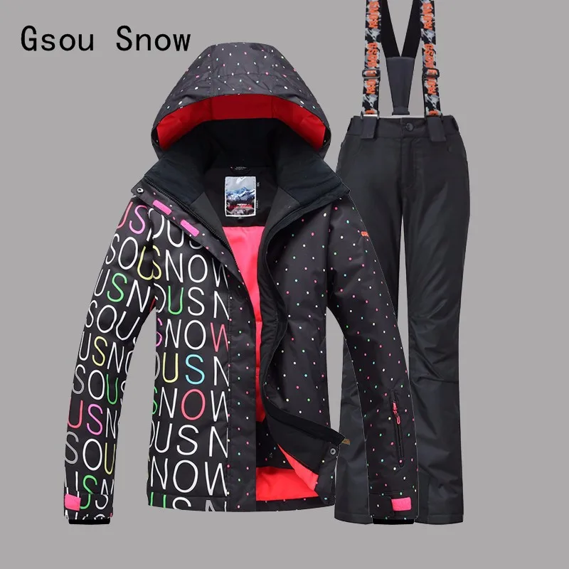 

Gsou Snow Dot Style Women Ski Jacket+Pants Windproof Waterproof Outdoor Sport Wear Camping Riding Skiing Super Warm Suit Set New