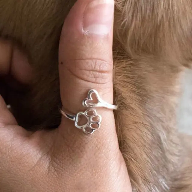 1pc Women's New Fashion Love Heart Animal Jewelry Dog Paw Print Ring Dog Paw Ope 1pc Women's New Fashion Love Heart Animal Jewelry Dog Paw Print Ring Dog Paw Ope