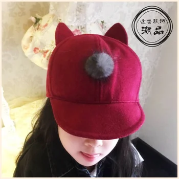 

2016 new design hot sale winter kids baseball cap cat ears devil cap leopard big rabbit ear hat boys girls warm winter cap