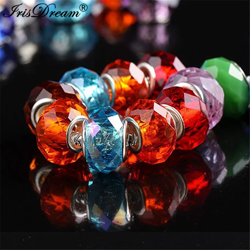 50Pcs Lot Mixed Color Cut Faceted Murano Spacer Glass Beads Fit Pandora Charms Bracelet For DIY Jewelry Making Accessories Women