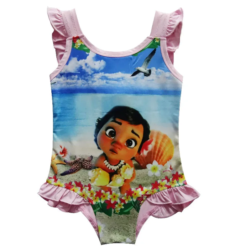 

2018 New Moana Beach trolls Girls dress vaiana Bikini one piece Swim Bow wear Kids Vampirina Children dress Swimsuits 4-9 Year