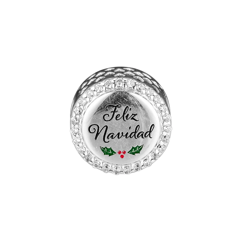 

FANDOLA DIY Beads 925 Sterling Silver Jewelry Feliz Navidad Merry Christmas Charms Beads for Women DIY Bracelets Jewelry Making