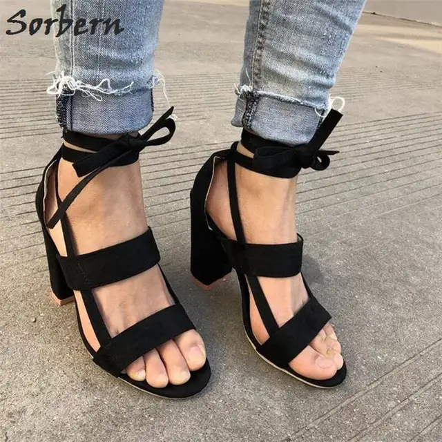 Sorbern Retro Women Sandals Chunky High Heels Block Heels Shoes For
