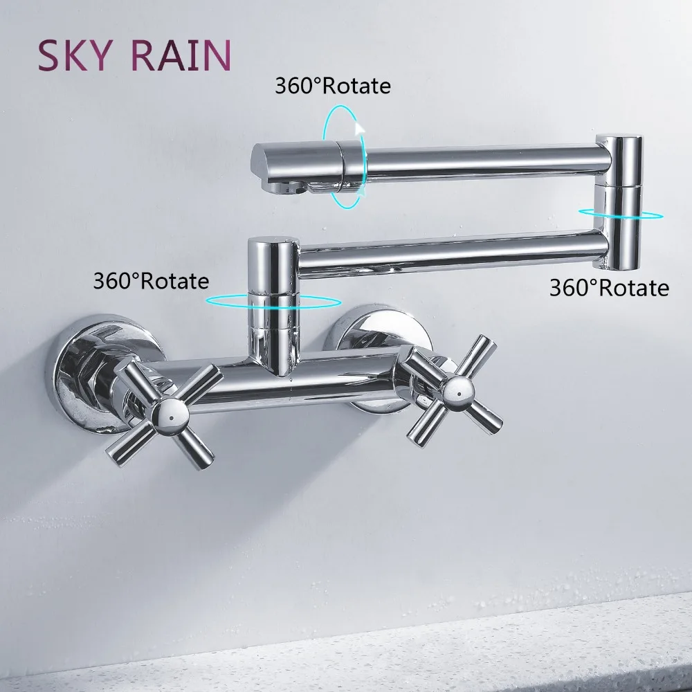 SKY RAIN Europe Style Single Handle Brass Chrome Bathroom Faucet Wall Mounted Water Mixer Tap