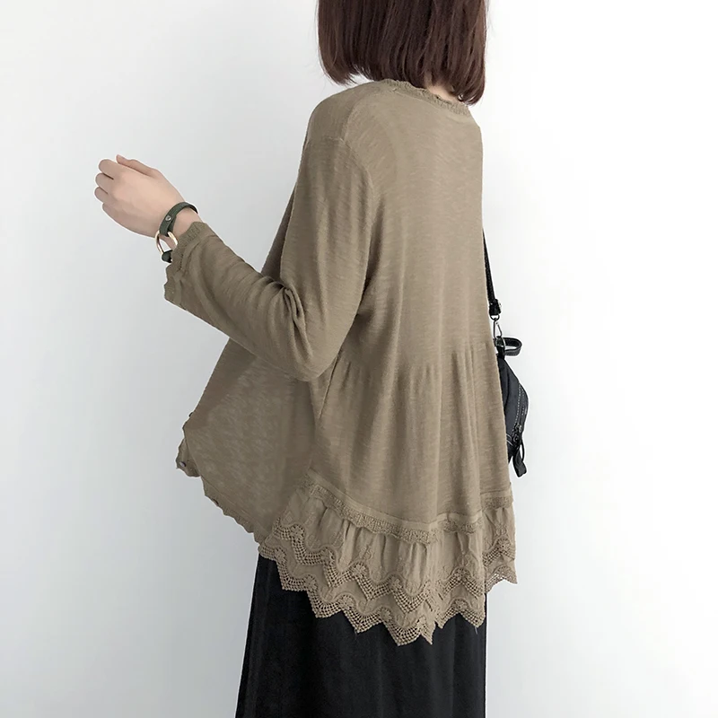 

2019 Women Cotton Sunscreen Cardigan Summer Spring Vintage Lace Three Quarter Sleeve Thin Knitting Big Size Blouse YoYiKamomo