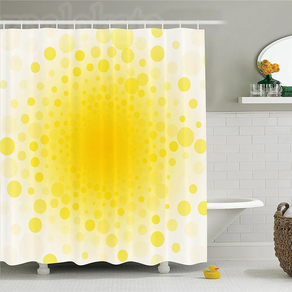 Yellow Decor Shower Curtain Set Abstract Small Circular Dots Patterns