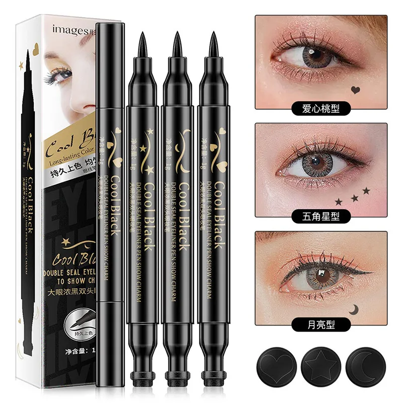 

1 Pcs Double-Headed Seal Black Eyeliner 3 styles Seal Eyeliner 2-in-1 Waterproof Eyes Make kit with Eyeliner Pen Eyeliner Stamp