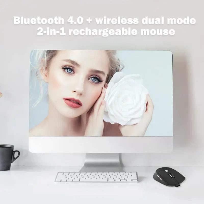 Bluetooth 4,0+ беспроводной двойной режим 2 в 1 перезаряжаемая мышь 2400 dpi ультратонкие оптические мыши для портативных ПК