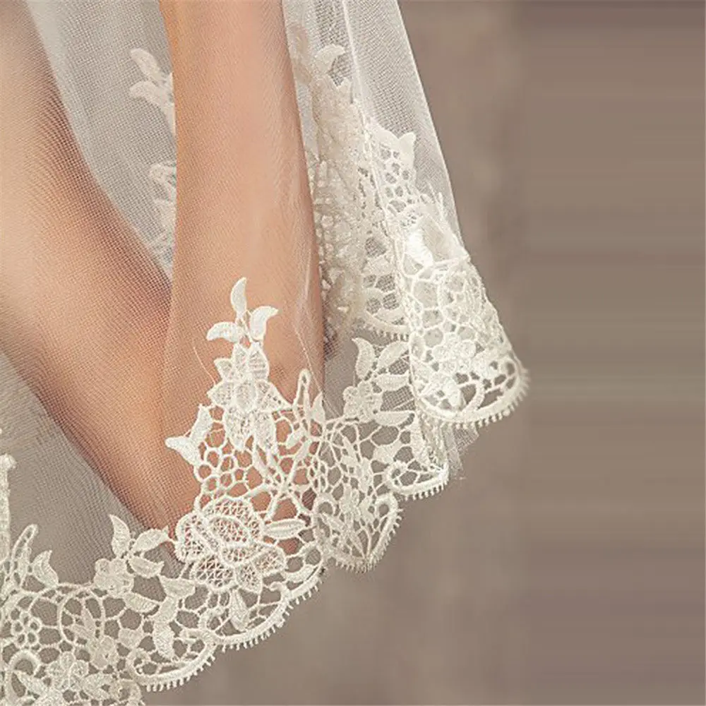 Wedding Veil Lace Edge Long Luxurious Bridal Veil White/ivory Veil With Comb Tulle Cathedral One-layer 3 Meters Bride Accessorie