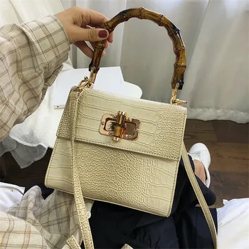 

TOYOOSKY Luxury Crocodile Women Handbag Bamboo Handle Designer Crossbody Bag Casual Ladies Small Flap Bag Purse Bolsas Femininas