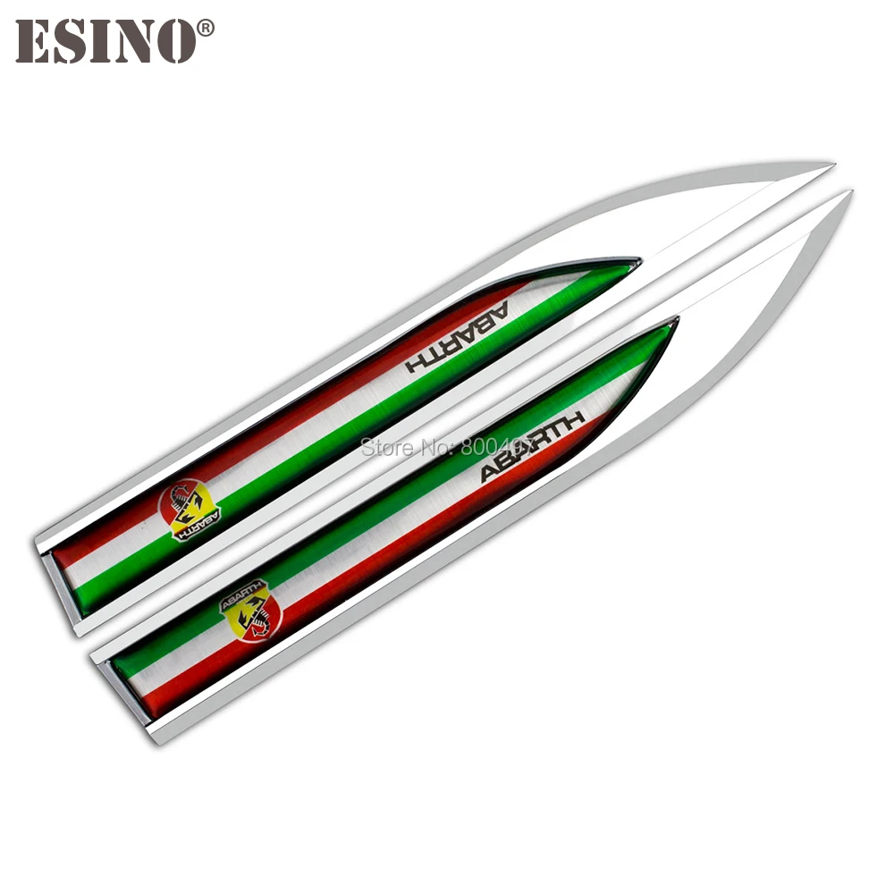 

2 x Car Styling 3D Body Fender Side Metal Chrome Zinc Alloy Knife Side Emblems Badges Car Accessories For Fiat Abarth 500 Punto