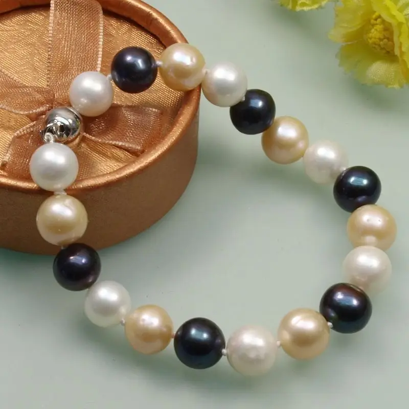 

Free shipping >>>>>>Genuine Gorgeous AAA+ 10-11mm Pink White Black Polychrome Pearl Bracelet 7.5-8