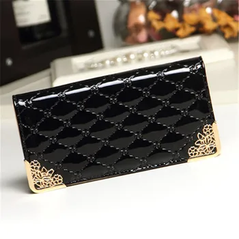 

Luxury Vintage Brand Women Long Patent Leather Plaid Wallet Female Clutch Ladies Phone Purse Coin Credit Card Holder Cuzdan