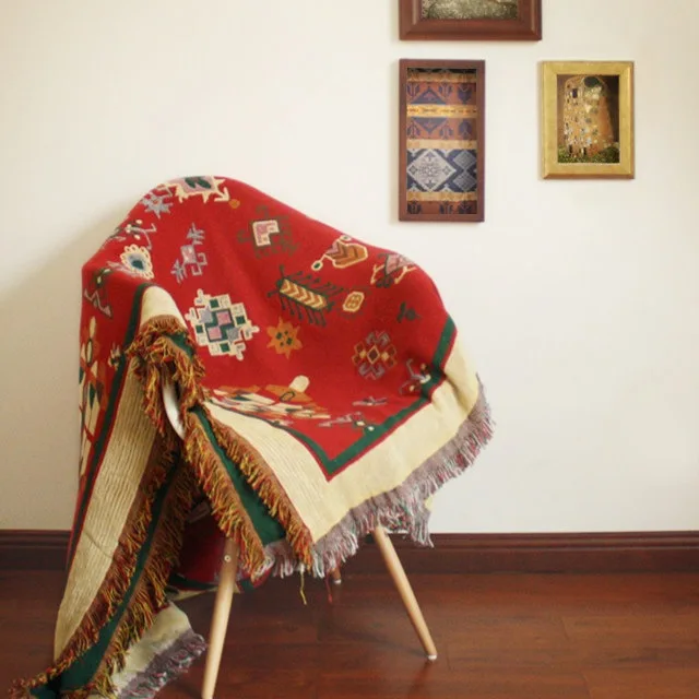 

Kilim Red Bohemia Geometric rug Carpet Exotic Geometric Bedding Knitted Couch Cover throw Blanket body sofa for picnic floor
