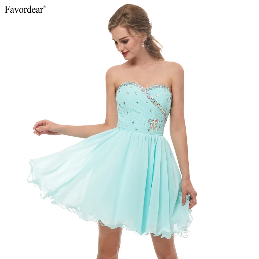 

Favodear 2019 New Fashion Mini Beaded Sexy Short Party Gowns Sweetheart Chiffon Mint Green Short Homecoming Dress Hot Sale