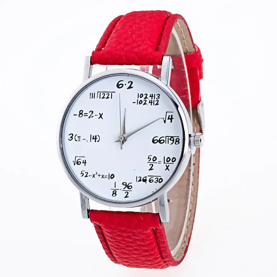 Timezone #401 модные дизайнерские женские часы математическая формула шаблон PU кожаный ремешок аналог, кварцевый сплав наручные часы