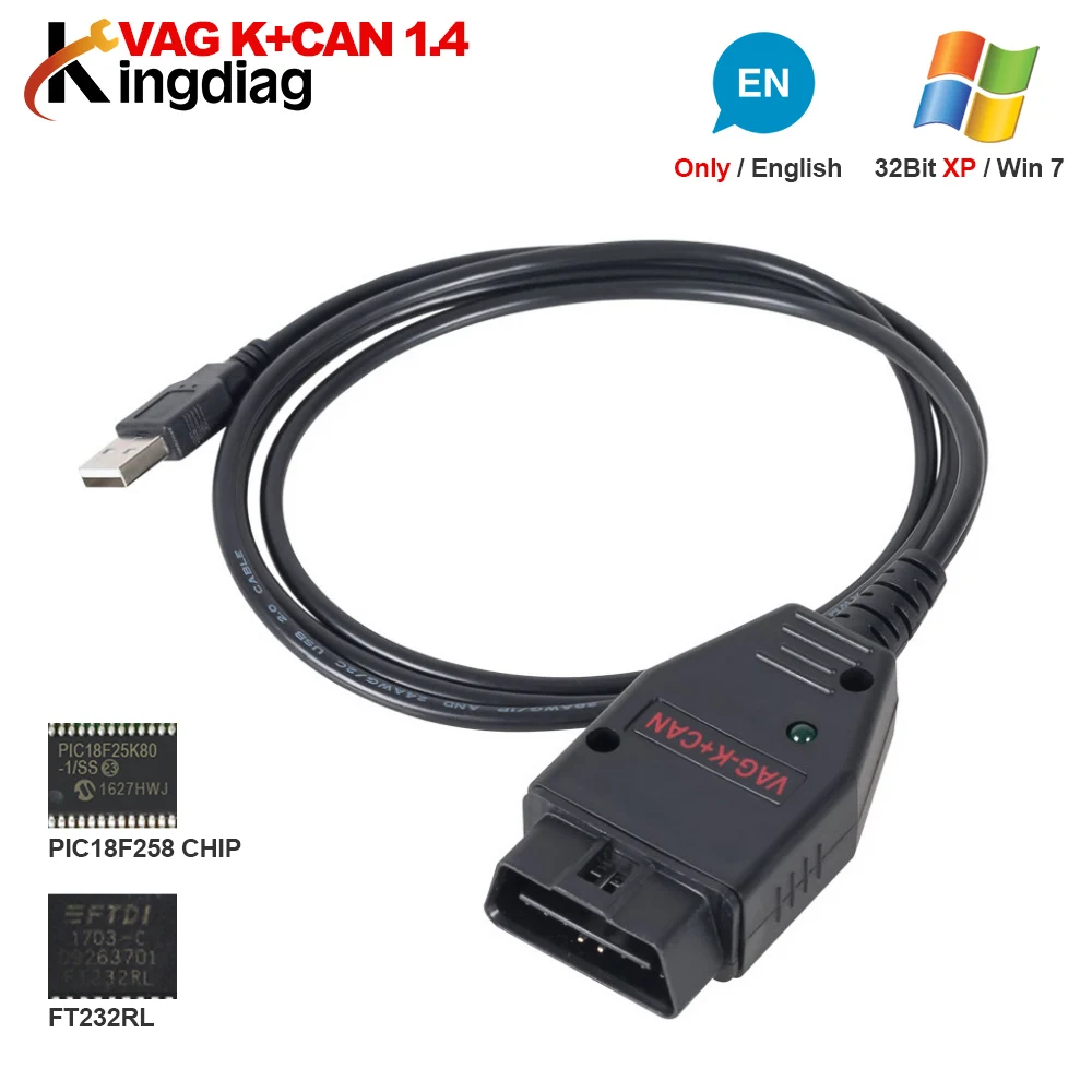 

VAG K+CAN Commander 1.4 PIC18F258 Chip obd2 OBDII OBD2 Diagnostic tool VAG 1.4 COM cable Scanner for VW / AUDI / SKODA / SEAT