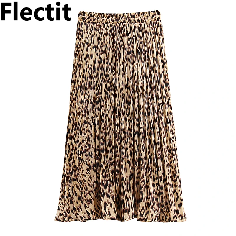 Женская винтажная леопардовая плиссированная юбка средней длины с эластичной талией и животным принтом, женская одежда