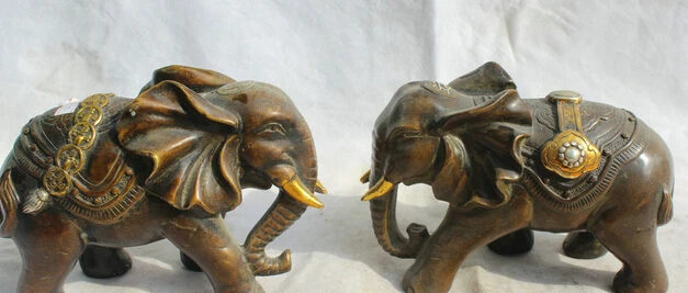 

JP S0524 8" Chinese Bronze Gild Wealth Auspicious Ru Yi elephant Statue sculpture Pair Discount 35%