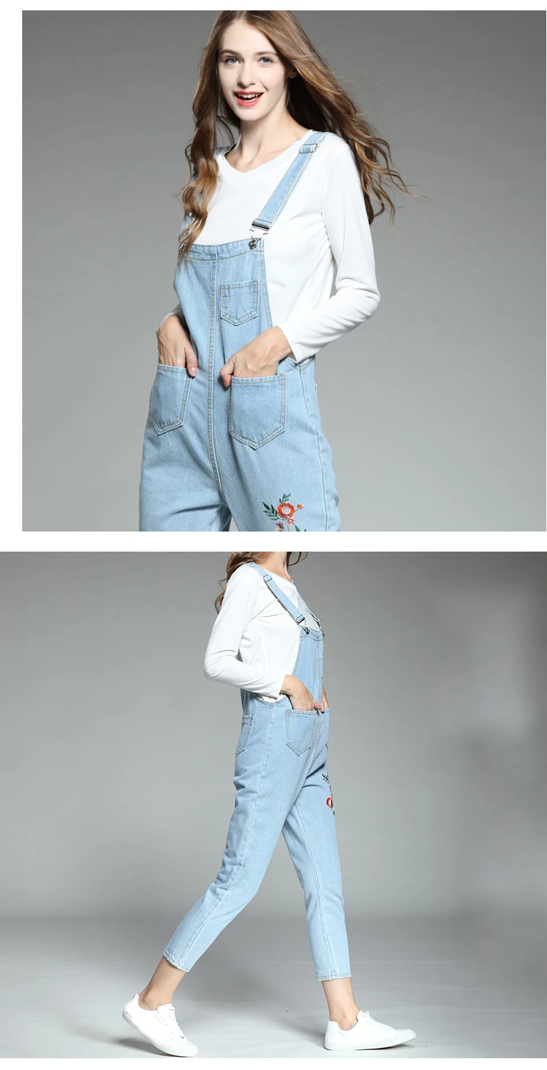 Модные женские комбинезоны размера плюс 5XL, Свободные повседневные джинсовые комбинезоны с цветочной вышивкой, женские комбинезоны, Комбинезоны для женщин