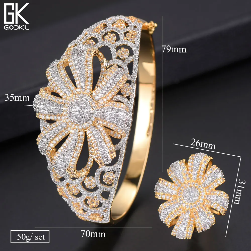 GODKI Luxury Cubic Zircon Crystal CZ Jewelry Sets For Women Wedding African Bridal Bangle Ring Set aretes de mujer modernos 2018