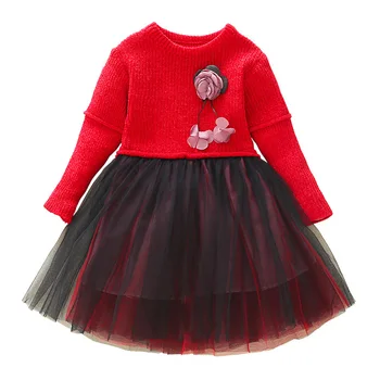 

Girls Dress Autumn Sweater Mesh Patchwork Kids Clothes Long Sleeve Party Dresses For Girls Knit Dress Ball Gown Princess Dress