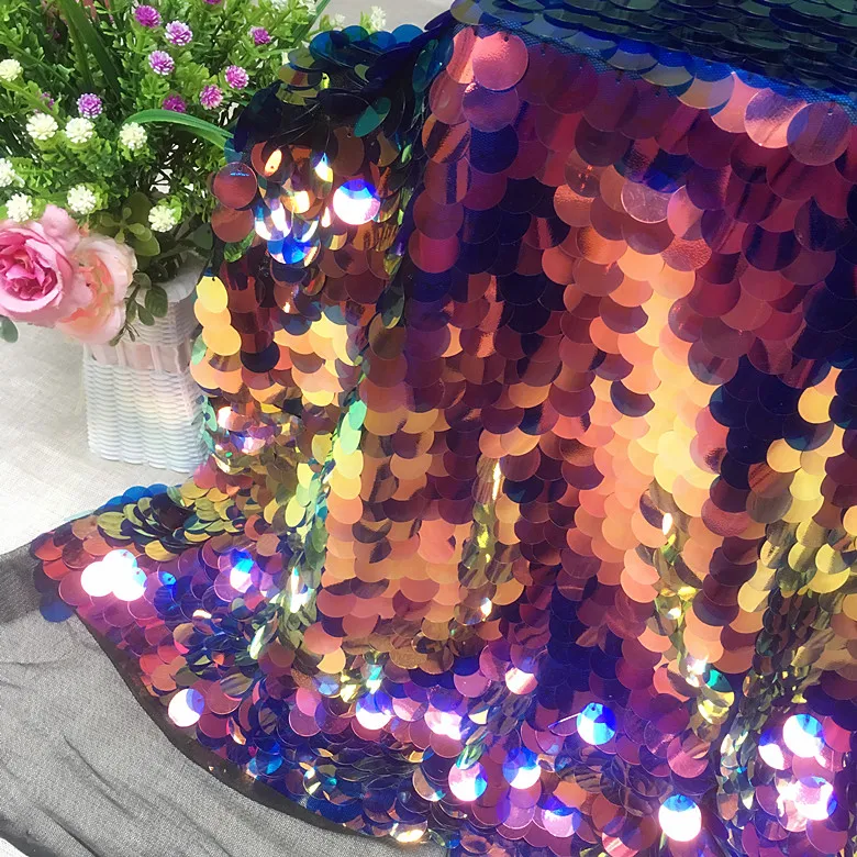 

Laser Colorful Round Sequins Fabric for Dresses DIY Sparkly Fabric for Shoes Bags Clothing Stage Wedding Party Decors