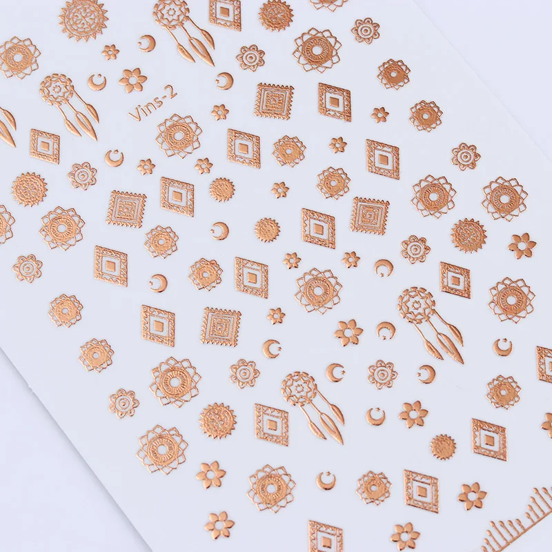 1 лист стикеры 3D на ногти Nail Art розовое золото этнический клей для накладных