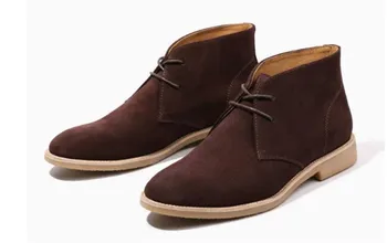 

Men's shoes European and American retro nubuck leather boots round toe lace-up solid business casual shoes high top ankle boots