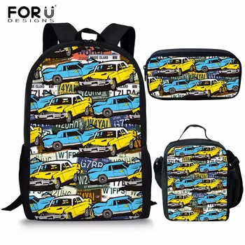 

FORUDESIGNS Cartoon Toy Car Prints School Bag for Boys Fashion Children Orthopedic Schoolbag Set Pencil Case 16 Inch Kids Bags