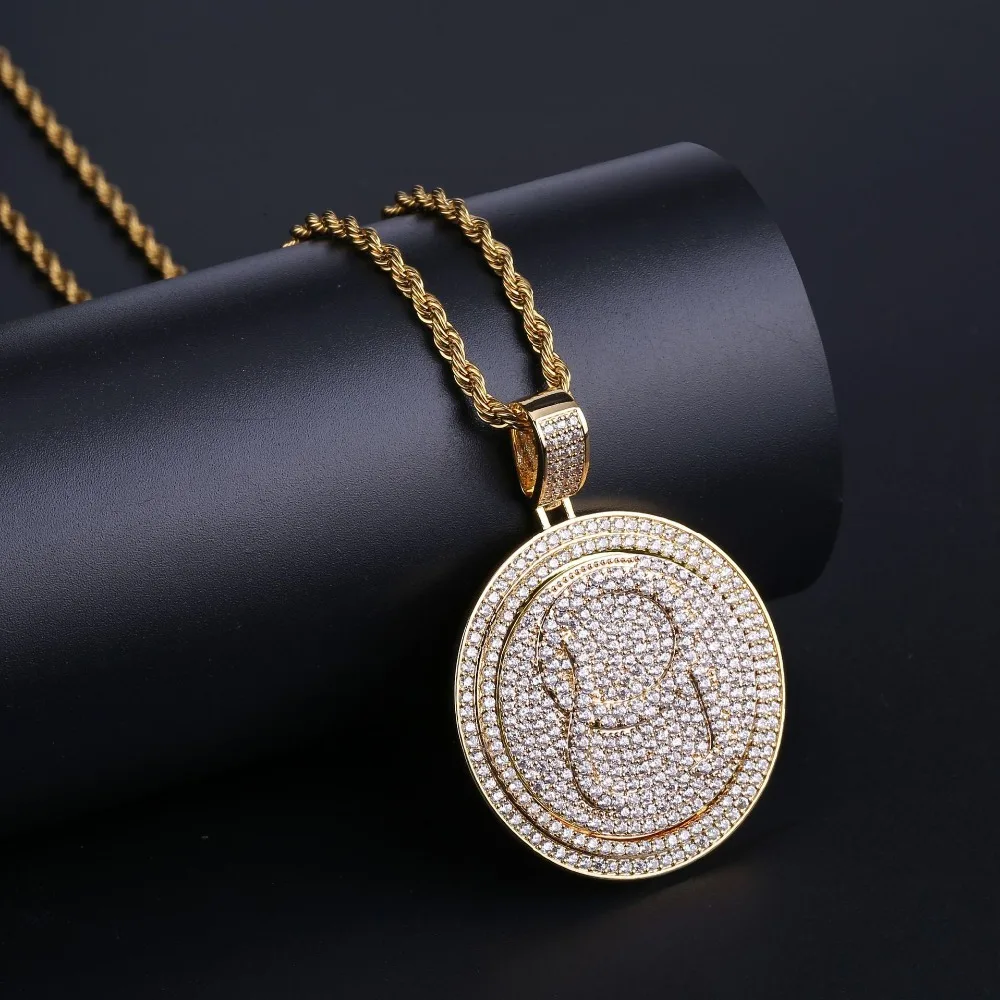 

Fashion Rotatable migos QC Pendant Necklace With Tennis Chain Gold Silver Color AAA Cubic Zircon Men's Hip hop Jewelry