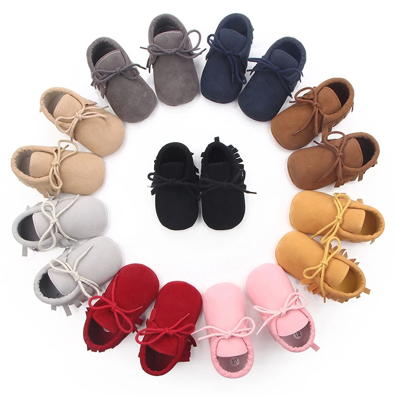 

Baby Boys Girls Moccasins Moccs Shoes First Walkers Fringe Soft Soled Non-slip Footwear PU Leather Crib Shoes
