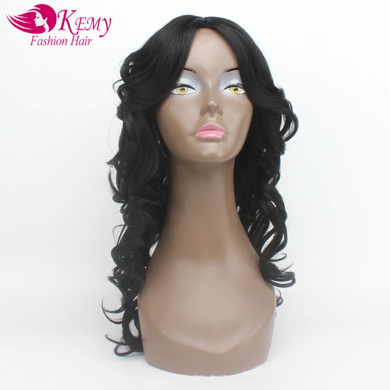 Cheap Wigs For Women 20" Jet Black 1 None Lace Front Middle Part Curly