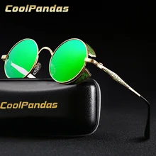 COOLPANDAS унисекс поляризационные готические солнцезащитные очки в стиле стимпанк для мужчин женщин зеркало с покрытием круглый защита от солнца винтажные Ретро очки Gafas Masculino