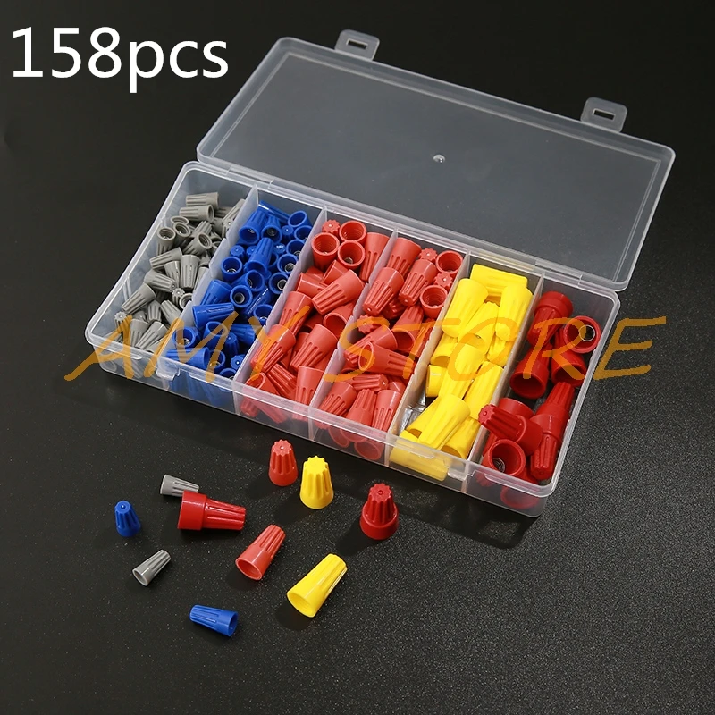 P1 P2 P3 P4 P6 와이어 케이블 트위스트 커넥터 구색 키트 세트, 22-10AWG 1-10mm2 전기 캡 나사 너트 스프링 삽입 상자, 158 개
