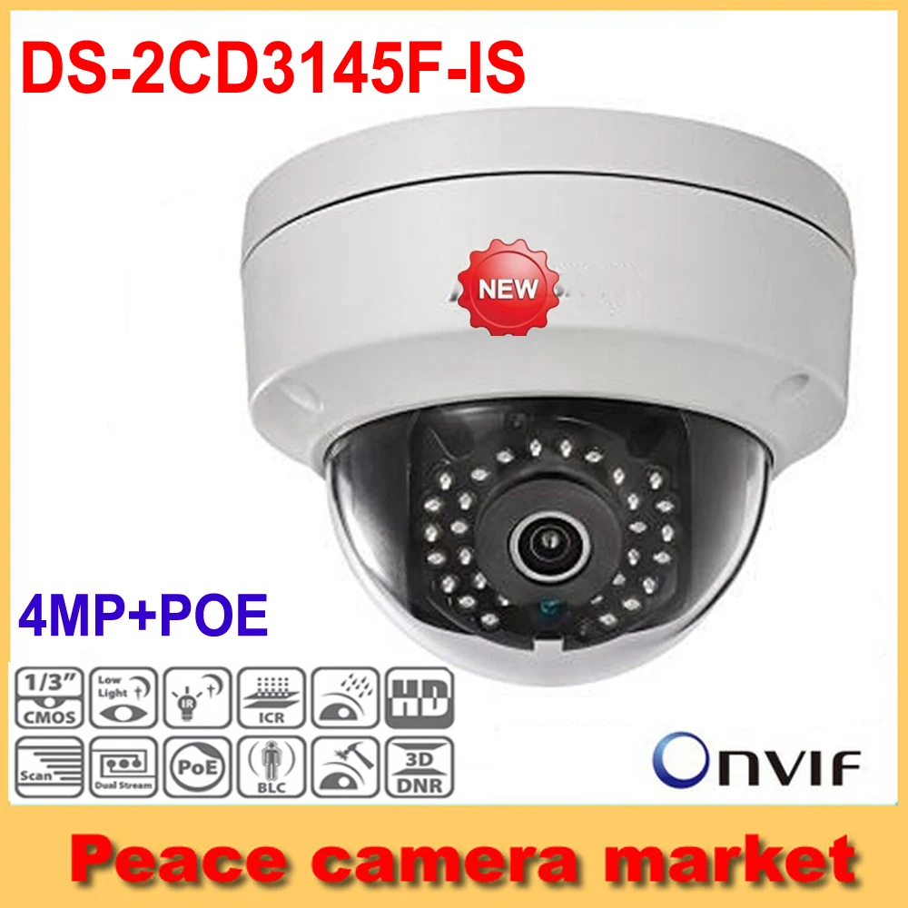  Original Hikvision 4MP IP Camera Outdoor Waterproof DS-2CD3145F-IS H265 poe IP network dome cameras audio 