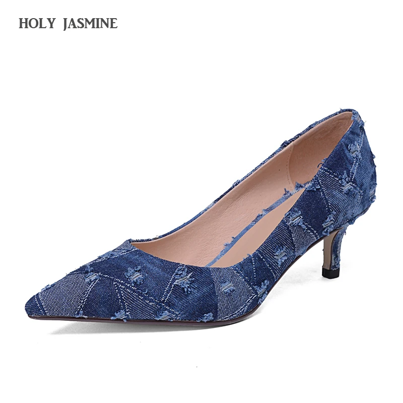 

Dora Tasia denim eourpean style big size 33-43 pointed toe women shoes sexy thin high heel brand design lady party wedding pumps