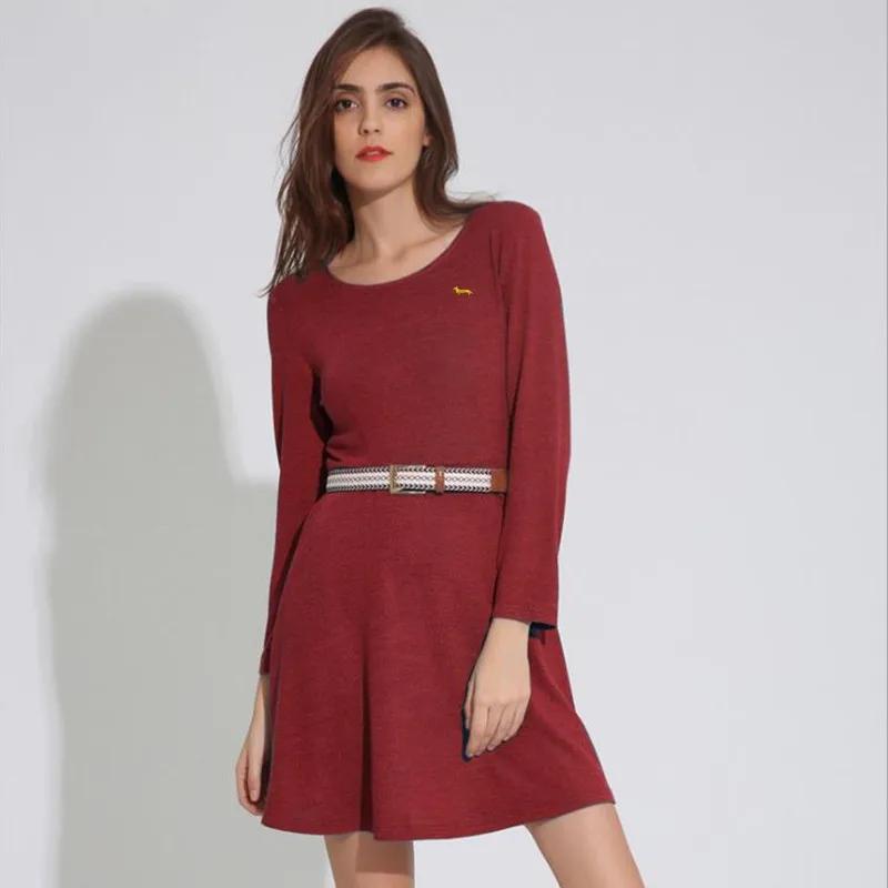 

2018 Hot brand new spring women dress O-neck harmont solid long sleeve A-line casual blaine mini dresses o-neck cute D0006