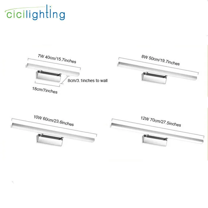 L40/50/60/70 см Современные нержавеющей стали косметическое зеркало со светодиодной лампой 7/8/10/12 Вт лампа для ванной комнаты Настенные светильники для платяного шкафа, железная Люстра для гостиницы