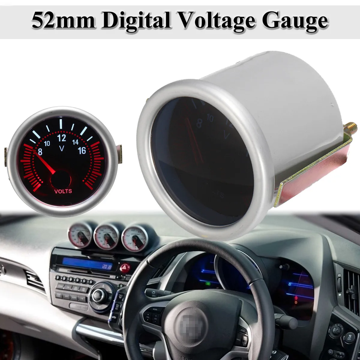 

2" 52mm Universal Gray Car Auto Digital LED 12V Voltage Meter Voltmeter Gauge