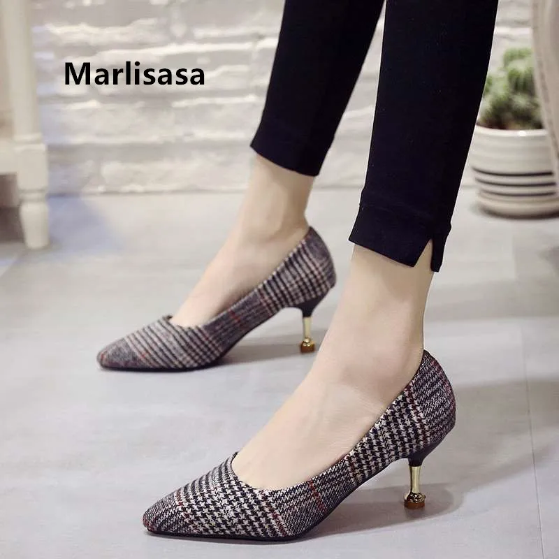 

Marlisasa Mujer Tacones Altos Women Classic High Quality Striped High Heel Shoes Lady Casual Shoes Female Black High Heels F5092