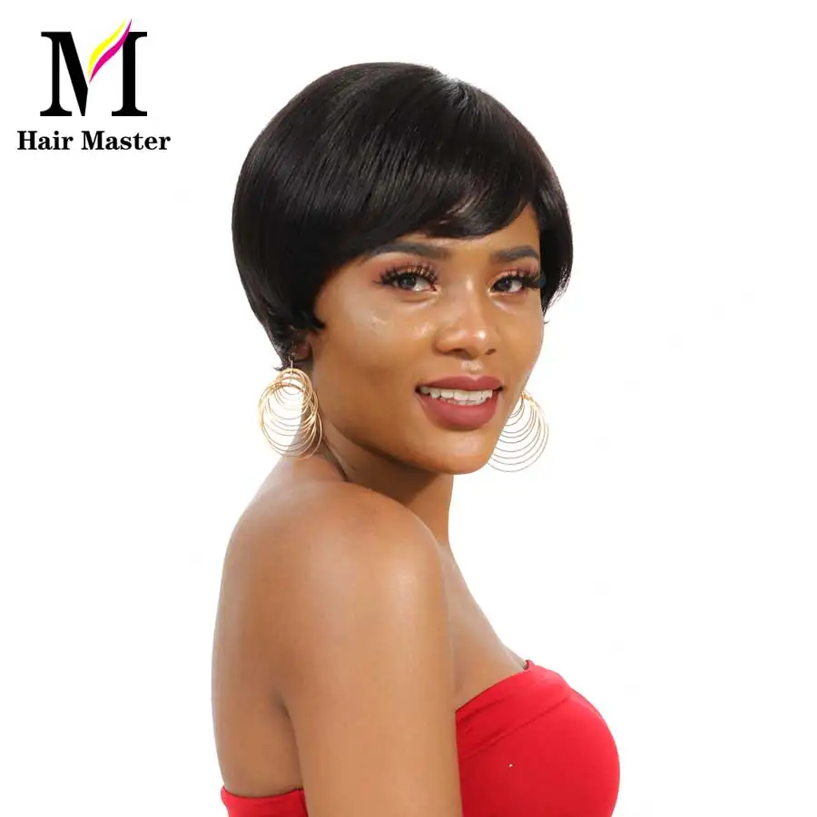 

Hair Master SHort Brazilian Straight Hair Wig Nature Color 100% Remy Human Hair Bob Wigs For Black Women Machine Made Wig